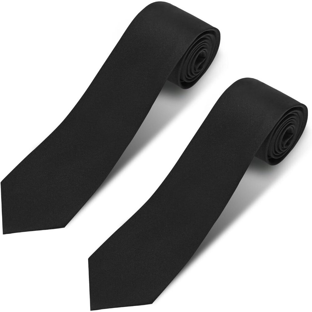 Mens Black 2 Pcs Solid Pure Color 3.15" (8cm) Necktie Plain Formal Business Ties
